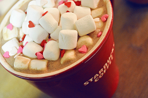 coffee, hearts and marshmallow