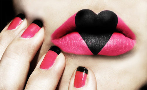 art, black, bright, heart, lips, lipstick