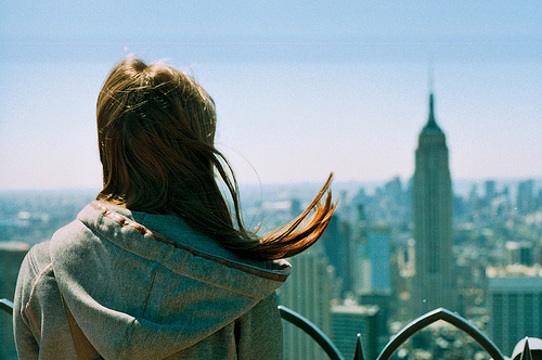 back, empire state building, girl, hair, hoodie, new york