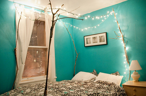 bedroom, fairy lights and lights