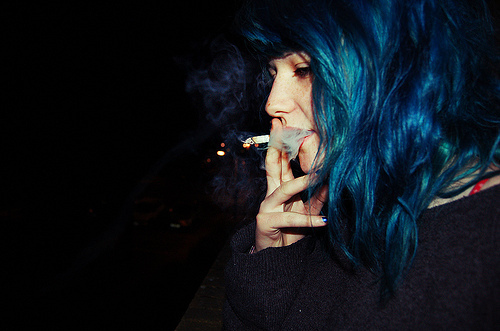 blue, blue hair and cigarette