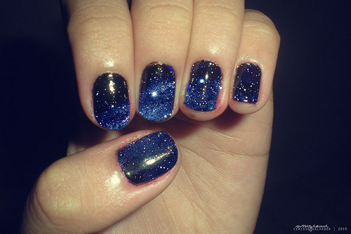 blue, galaxy and nail polish