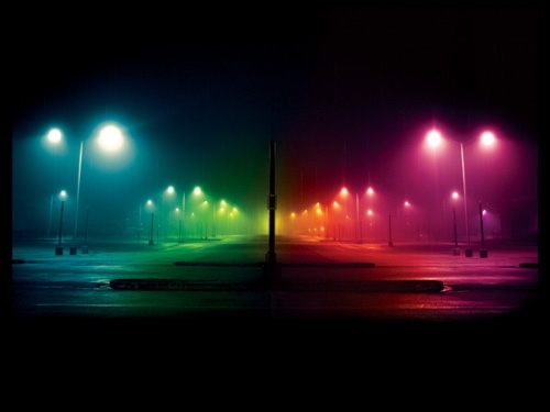 blue, green, lights, orange, parking lot, pretty