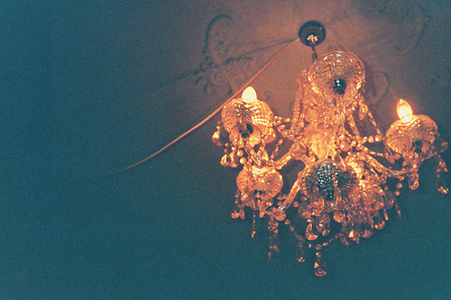 ceiling, chandelier and crystal
