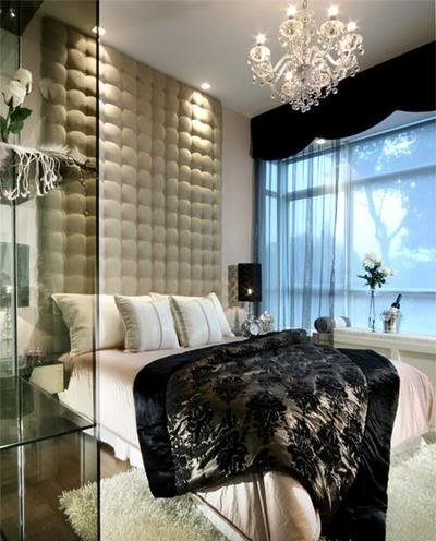 bed, bedroom and glass