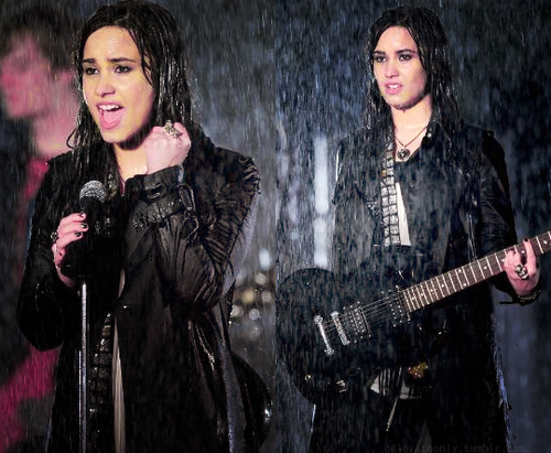 black demi lovato electric guitar rain wet