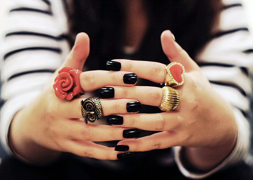 black nails, cute and fashion