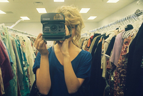 blonde, camera and clothes