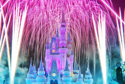 blue, castle, disney, fireworks, pink