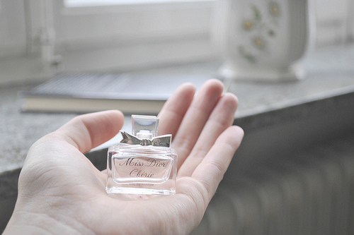 bottle, bow and fragrance