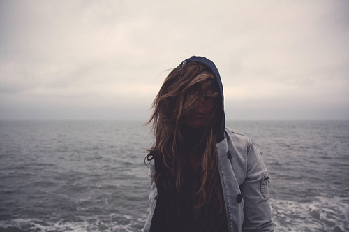 cold, girl, hair, hoodie, jacket, ocean