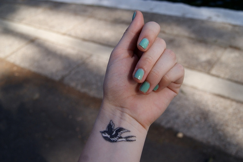 polish tattoo. hand, nail polish, tattoo