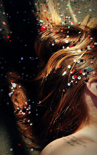 glitter, hair and red
