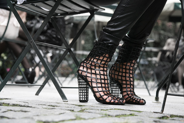 black, cage and cage heels