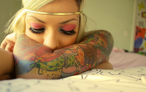colorful girl romero britto sleeve tatoo tattoo