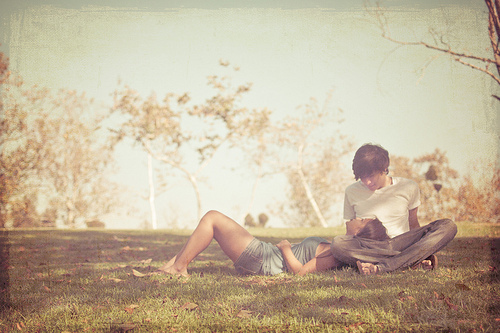 couple, cute and grass