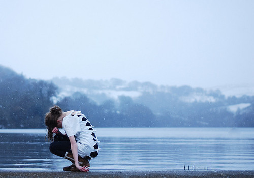 girl, lake and sad
