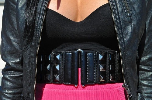 belt, black, boobs, c cup, girl, leather jacket