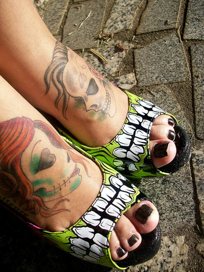calavera, iron fist, nail, old school, peep toe, rockabilly