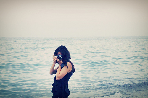 camera, girl and ocean