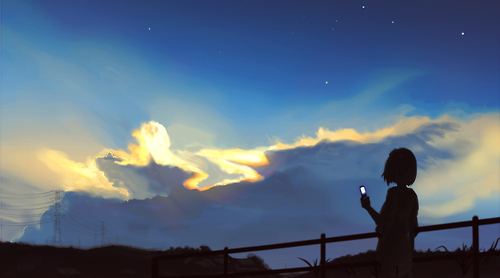 anime,  cellphone and  clouds