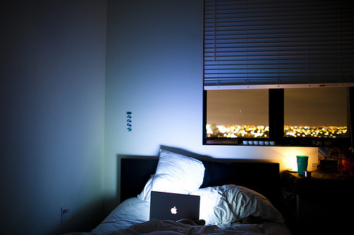 apple, bed and lights