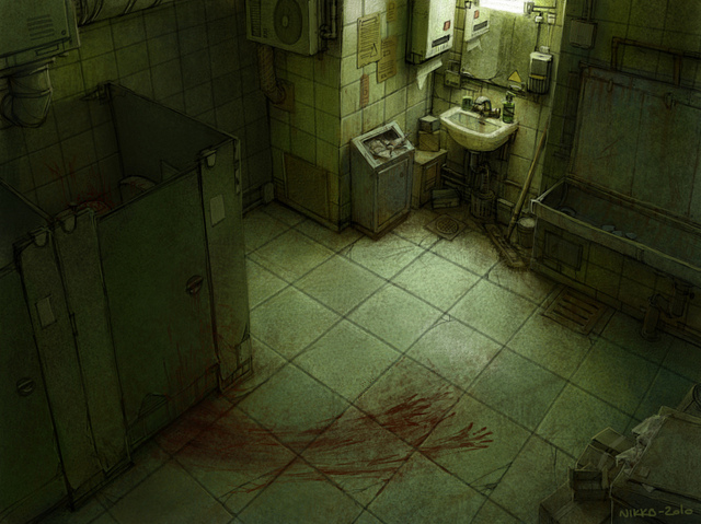 bathroom, blood and crime scene