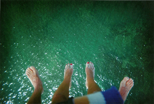 beach, couple and feet