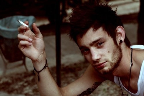 beard, boy, cigarette, piercing, plug, sexy