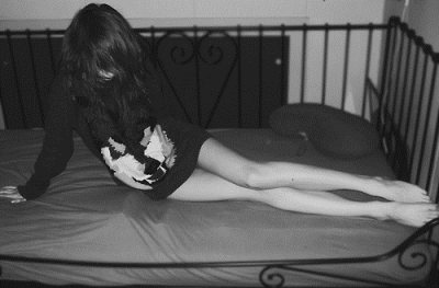 bed,  black and white and  girl