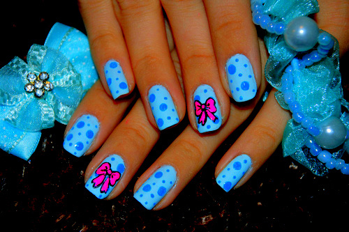 blue, bows, colorful, cute, nail design, pink. Added: May 26, 2011  Image