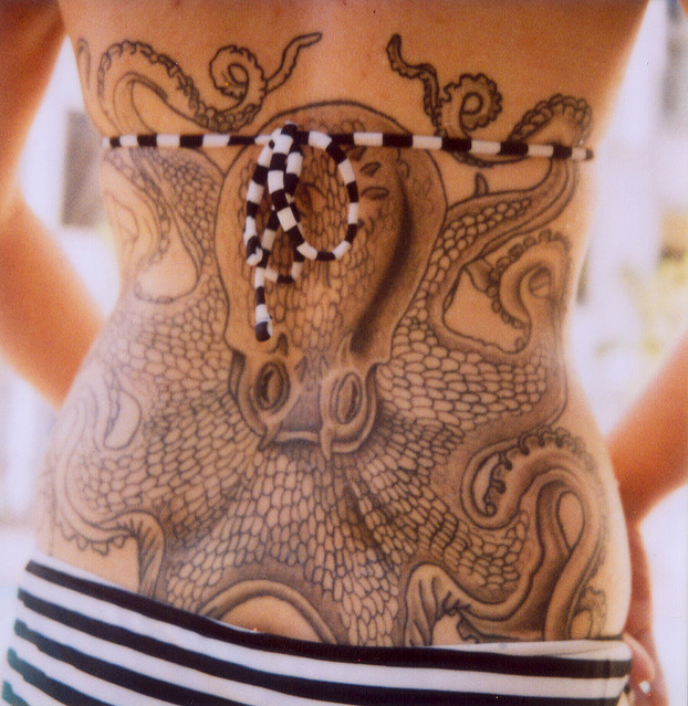 back tattoo, bikini and octopus