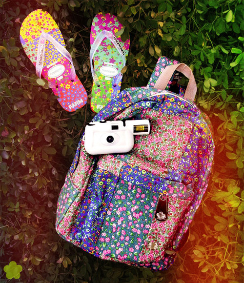 backpack, camera and colorful