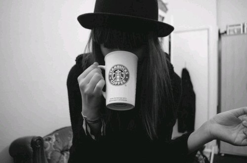 bangs, black and white and coffee