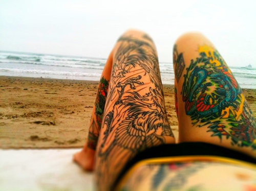 boat tattoo. beach, oat, girl, sea, tattoo