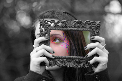 black and white, face paint and frame