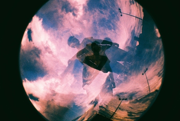 boy, cool, double exposure, fisheye, reflection, sky