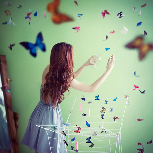 butterflies, girl and gle