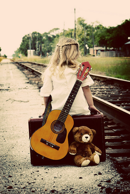 girl, guitar and kid