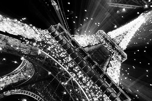paris at night black and white. lack and white, bright,