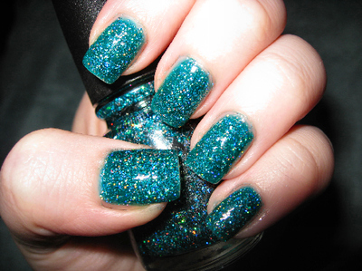 blue,  glitter and  green nails