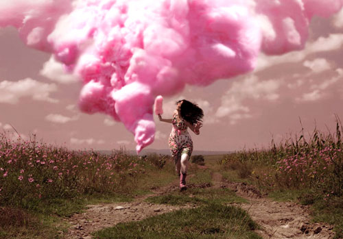 clouds, cotton candy and girl