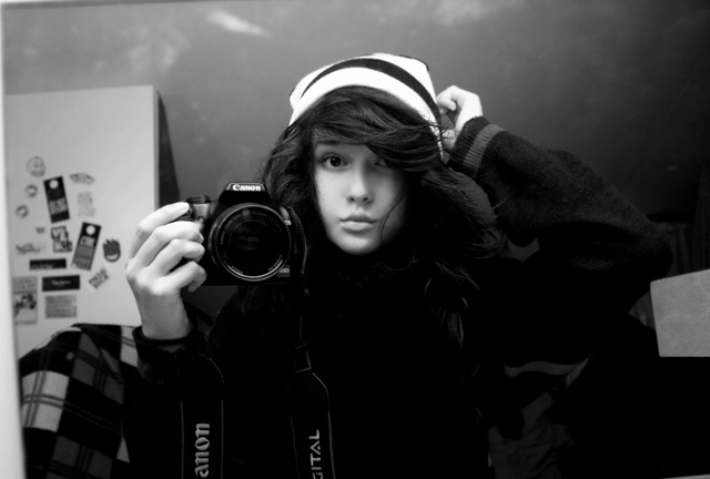 beanie, black and white and canon