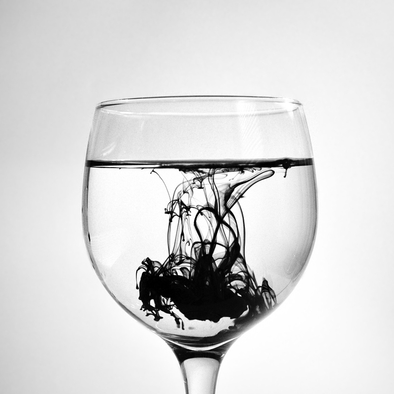 black and white, glass and ink