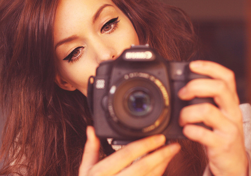 brunette, camera and eyes