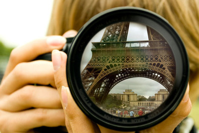 camera,  eiffel tower and  girl