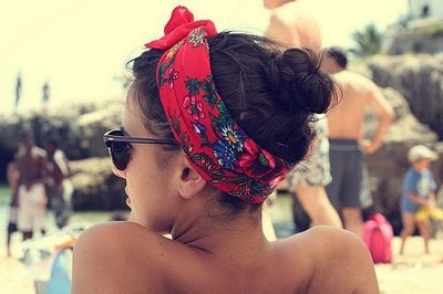 beach, beautiful, brunette, bun, fahion, girl, hair, scarf, sun, sunglasses