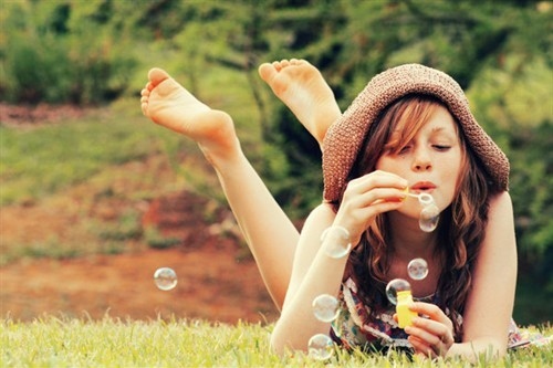 bubbles, girl and happiness