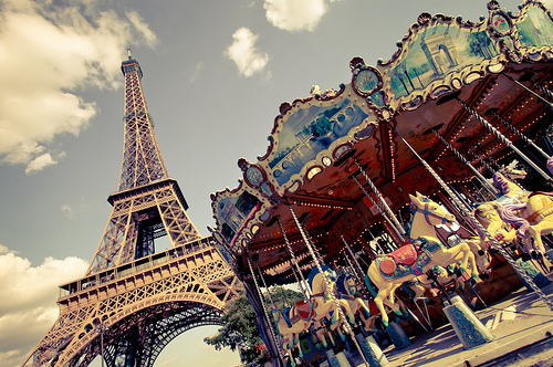 carousel, eiffel tower and france
