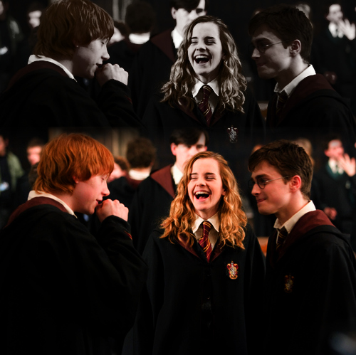 friendship, harry potter, hermione granger, ron weasley, smile, trio